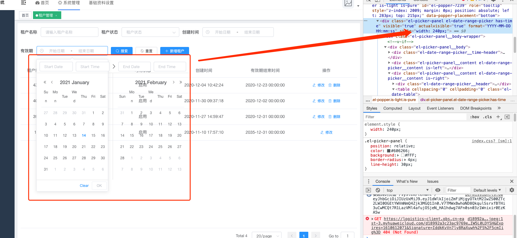 Setting the width to El date picker affects the style · Issue #1274 ...