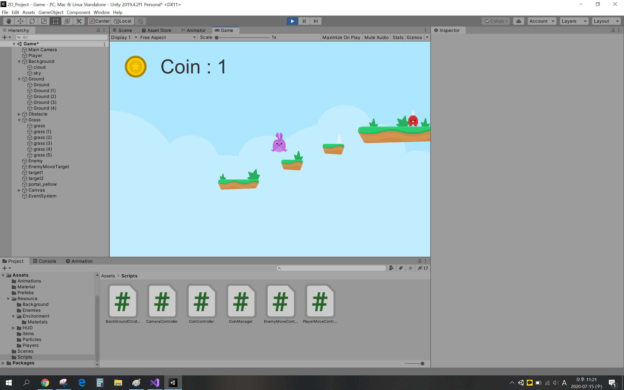 3-2 코인 스크립트 추가 - 유니티 헤엄치기 [따라하면서 배우는 유니티 2D 입문서]