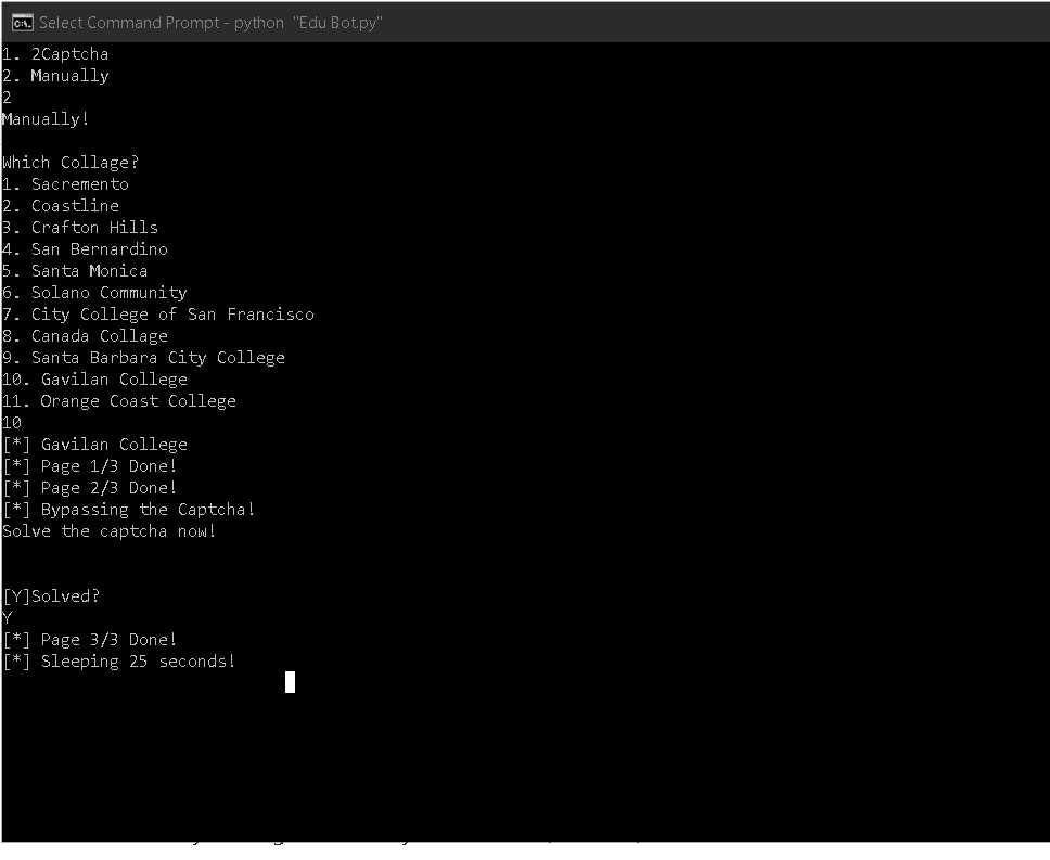 The bot is stuck on OpenCCC page no matter what college i choose ...
