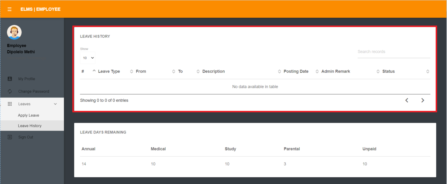 employee leave history