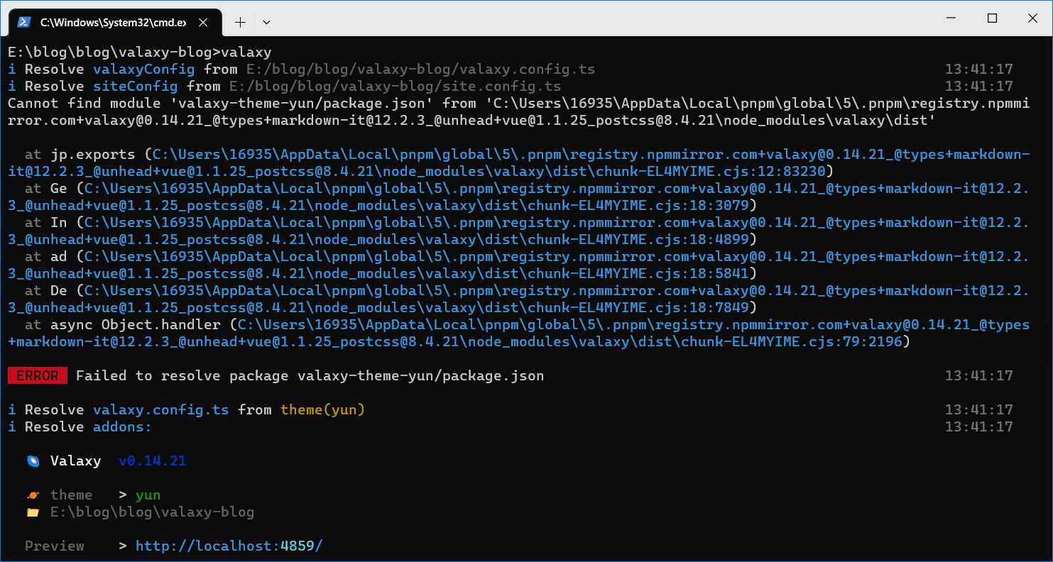 Failed to resolve package valaxy-theme-yun/package.json · Issue #239 ...