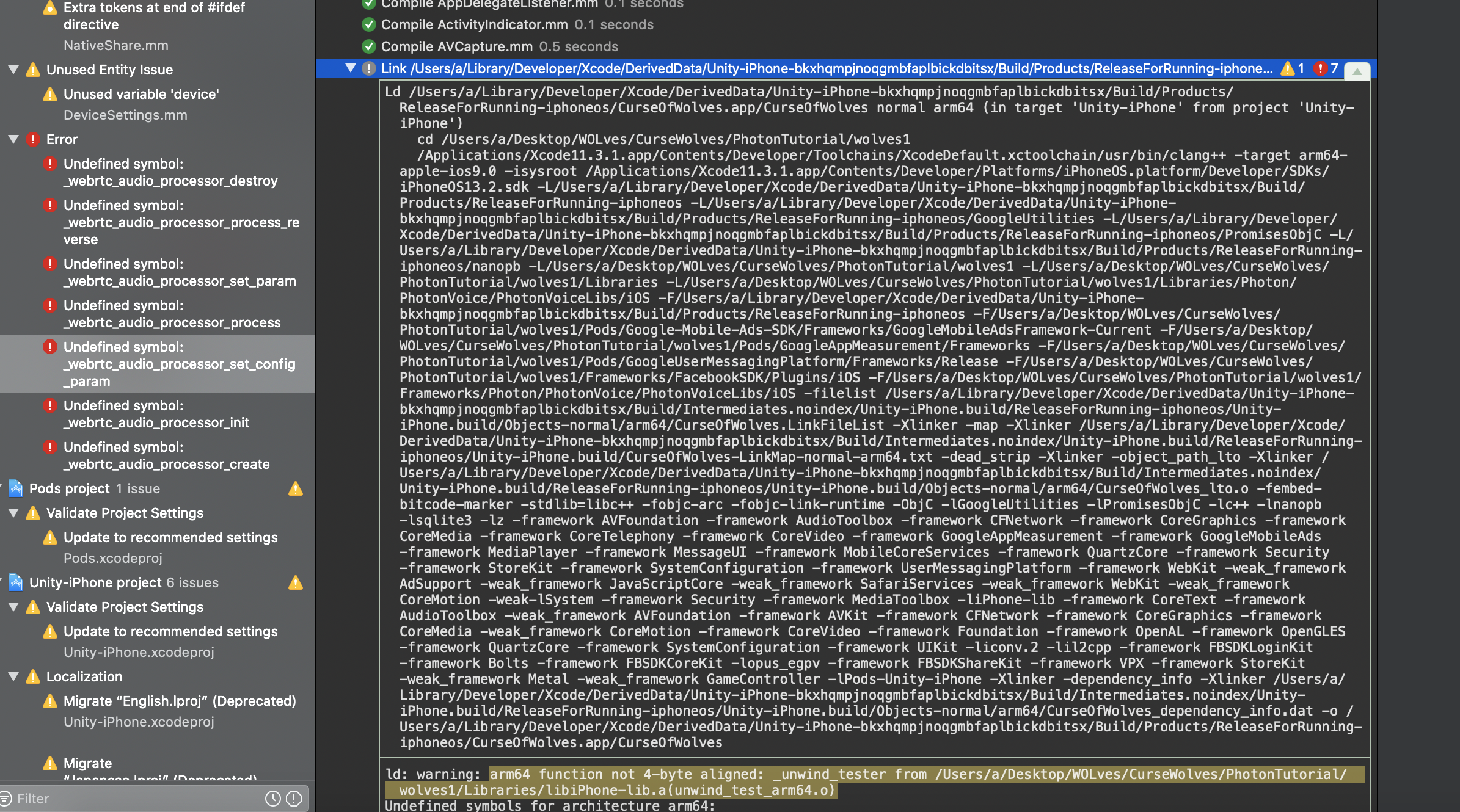 XCode Build failed - arm64 function not 4-byte aligned · Issue #28 ...