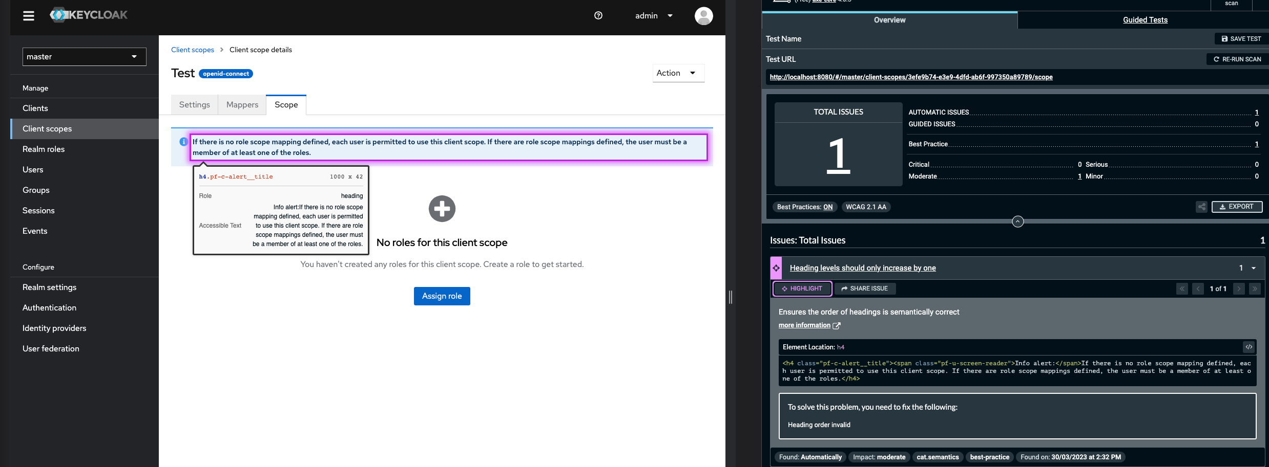 Accessibility/Client Scopes/Scope Tab Moderate Violation · Issue