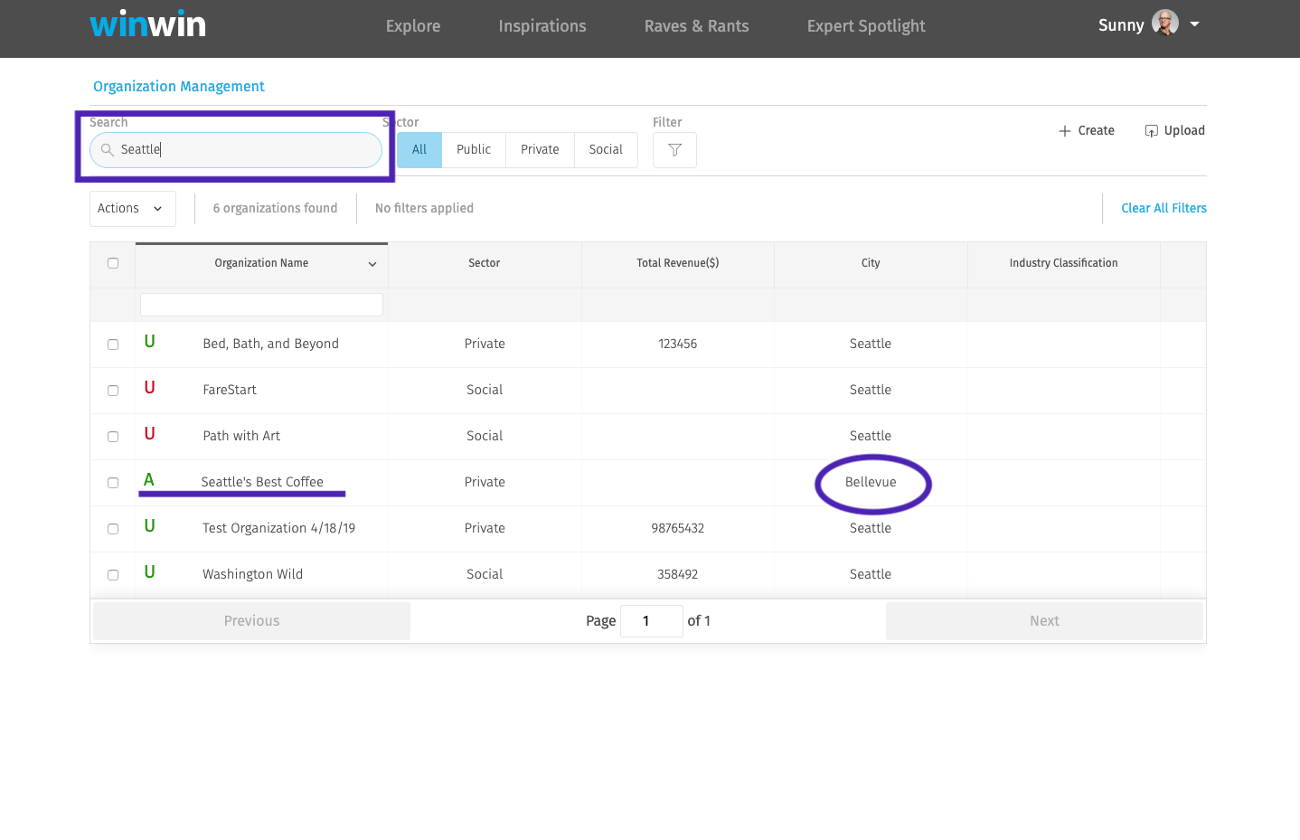 Org Management Search - Searching Org Name and City Fields?