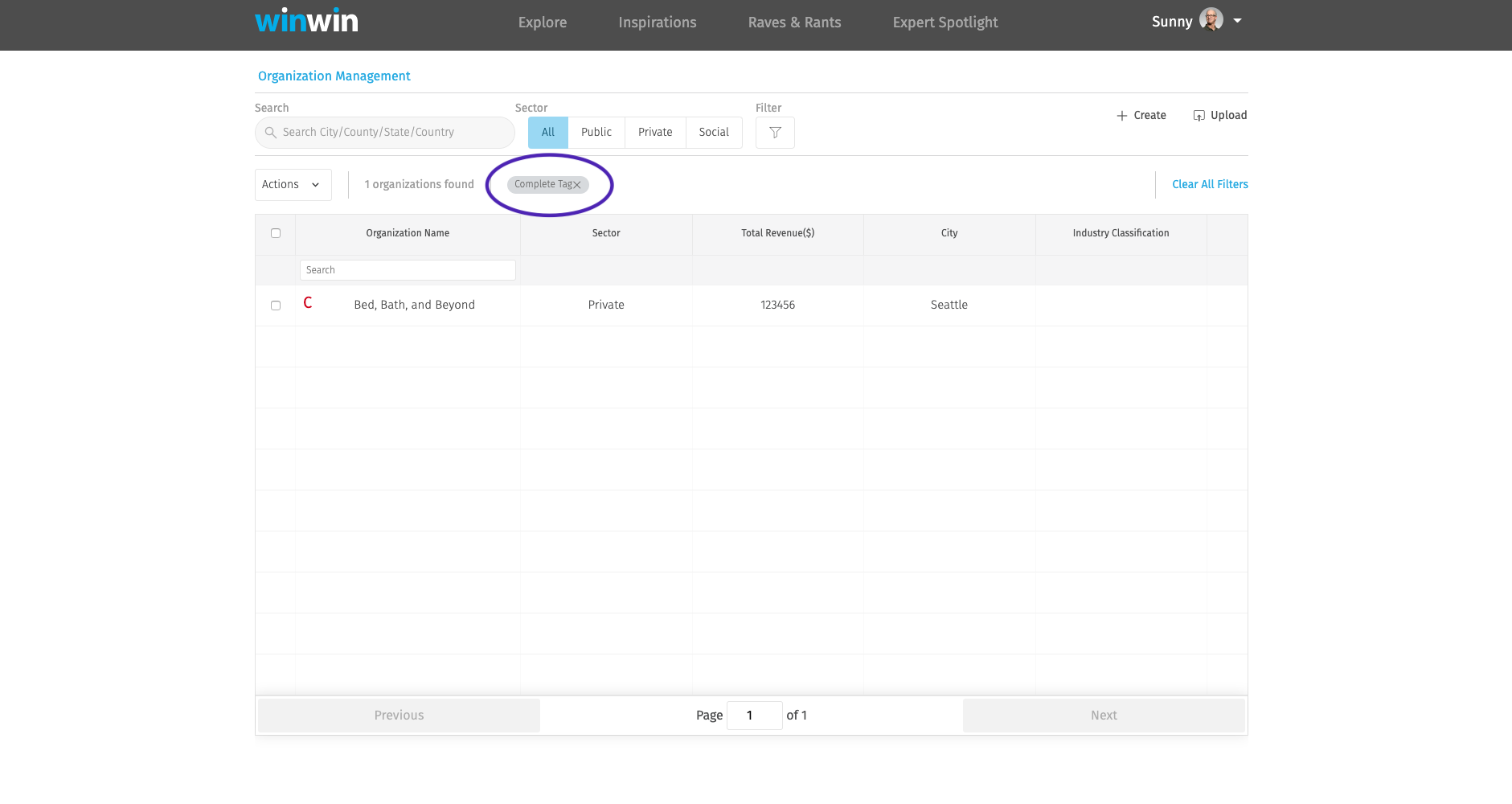 Org Mgmt Filter Applied