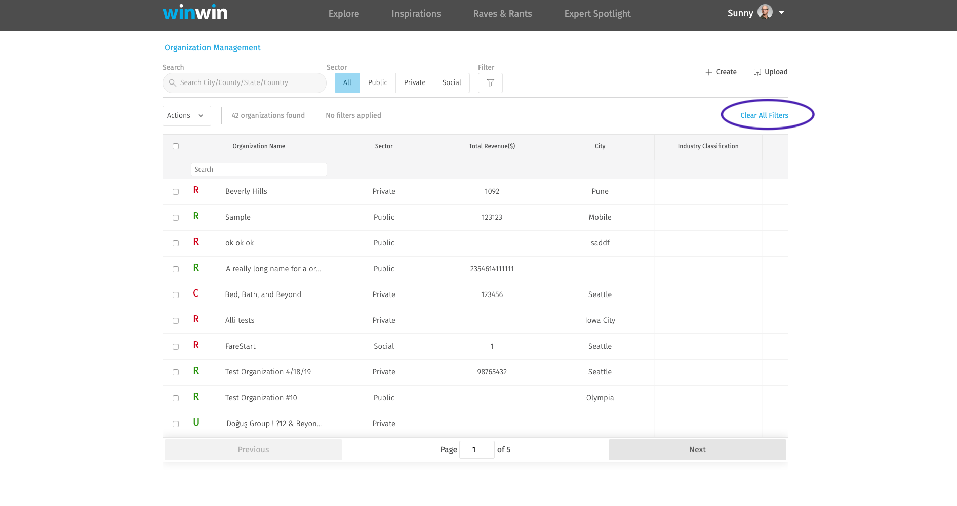 Org Mgmt Clear All Filters Remain