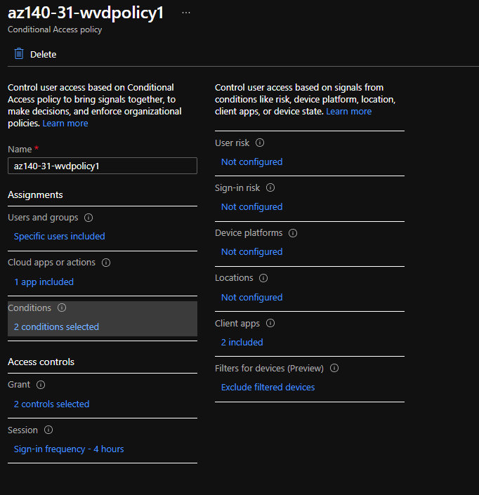 LAB 03L01 Configure Conditional Access policies for AVD ADDS Device ...