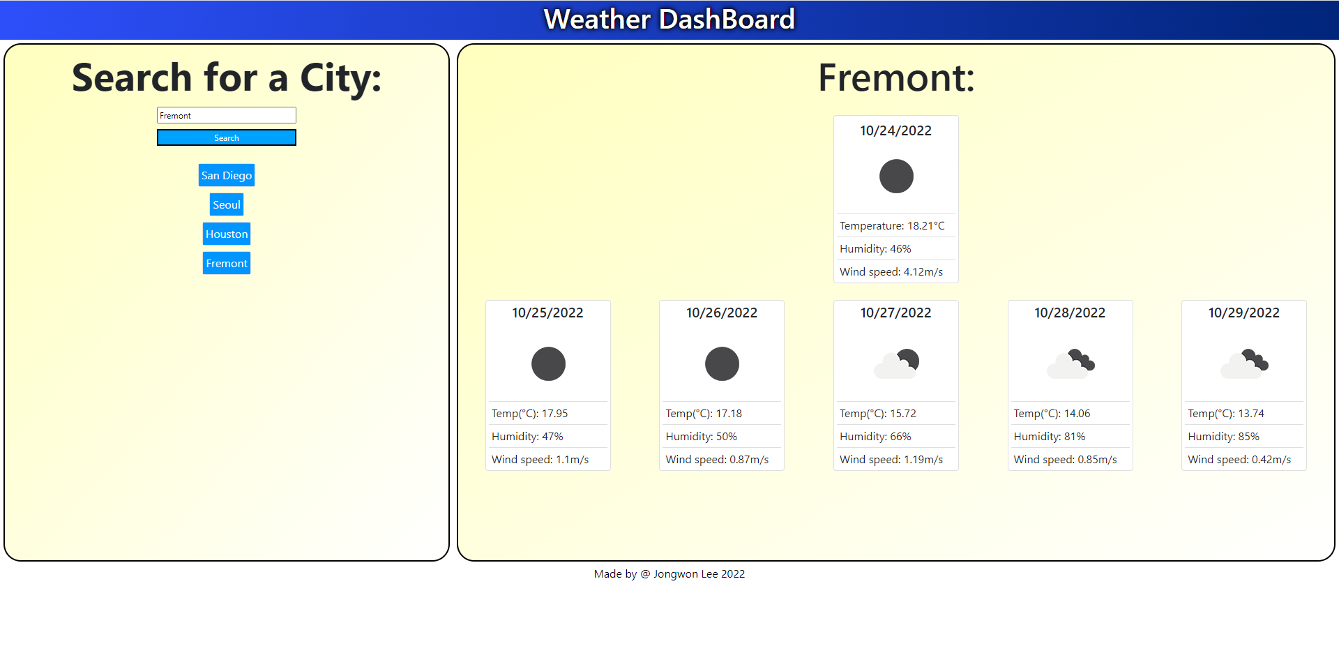 GitHub - JongwonLee123/WeatherDashboard