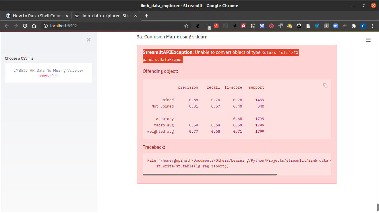 StreamlitAPIException: Unable to convert object of type to pandas ...