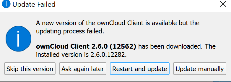 'Update failed' error even though the new version has been installed ...