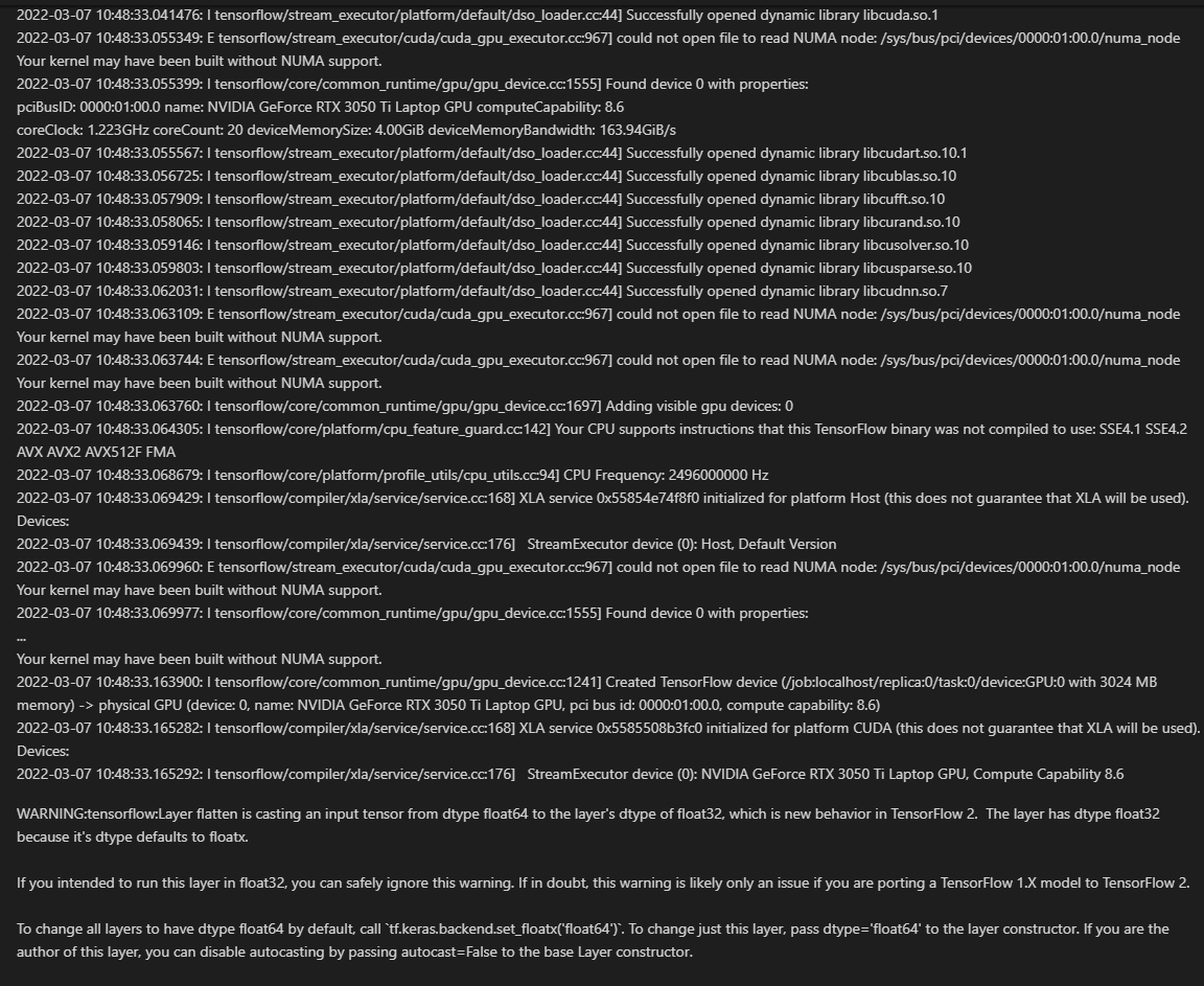 Initial running of TensorFlow on WSL Ubuntu 20.04 looks very very slow ...