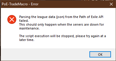 Parsing the league data (json) from the Path of Exile API failed ...