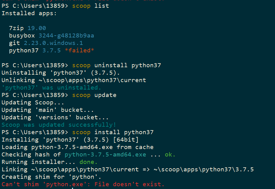 Scoop 安装 python37 出现 Can't shim python.exe: File doesn't exist · Issue ...