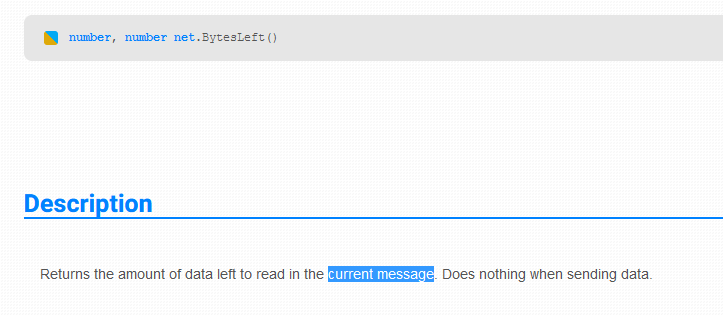 net.BytesLeft returns the size of all messages in the net buffer ...