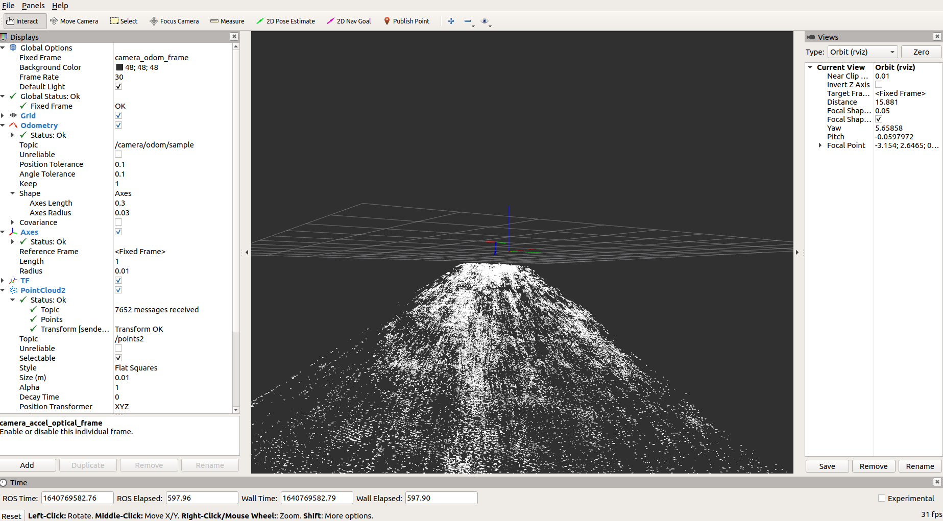 t265...
> did you put you intrinsics in the yaml file? also check your resolution Oh, I didn't check the yaml file. I will try. Thanks so much!
Hi! I have made sure the yaml file is correct, but it's still the same as the picture I commented before. What about your show? @tiralonghipol
> > 添加一个**tf** : `rosrun tf static_transform_publisher 0 0 0 0 0 camera_link t265_depth 10`,然后问题就解决了。但是点云看起来很糟糕。他们正常吗?![t265 点云问题