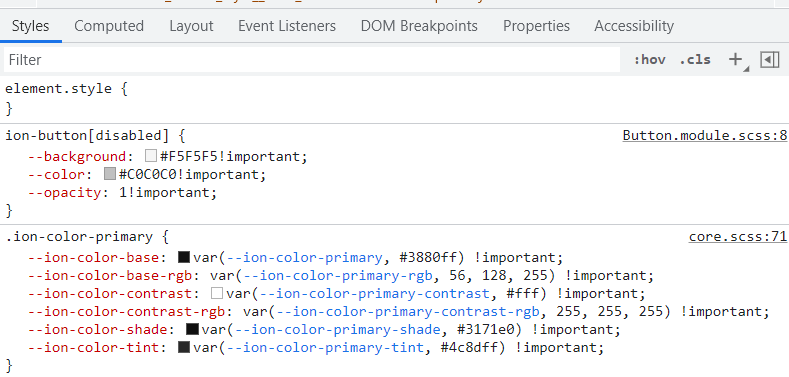 bug: trying to change styles disabled button · Issue #23710 · ionic ...