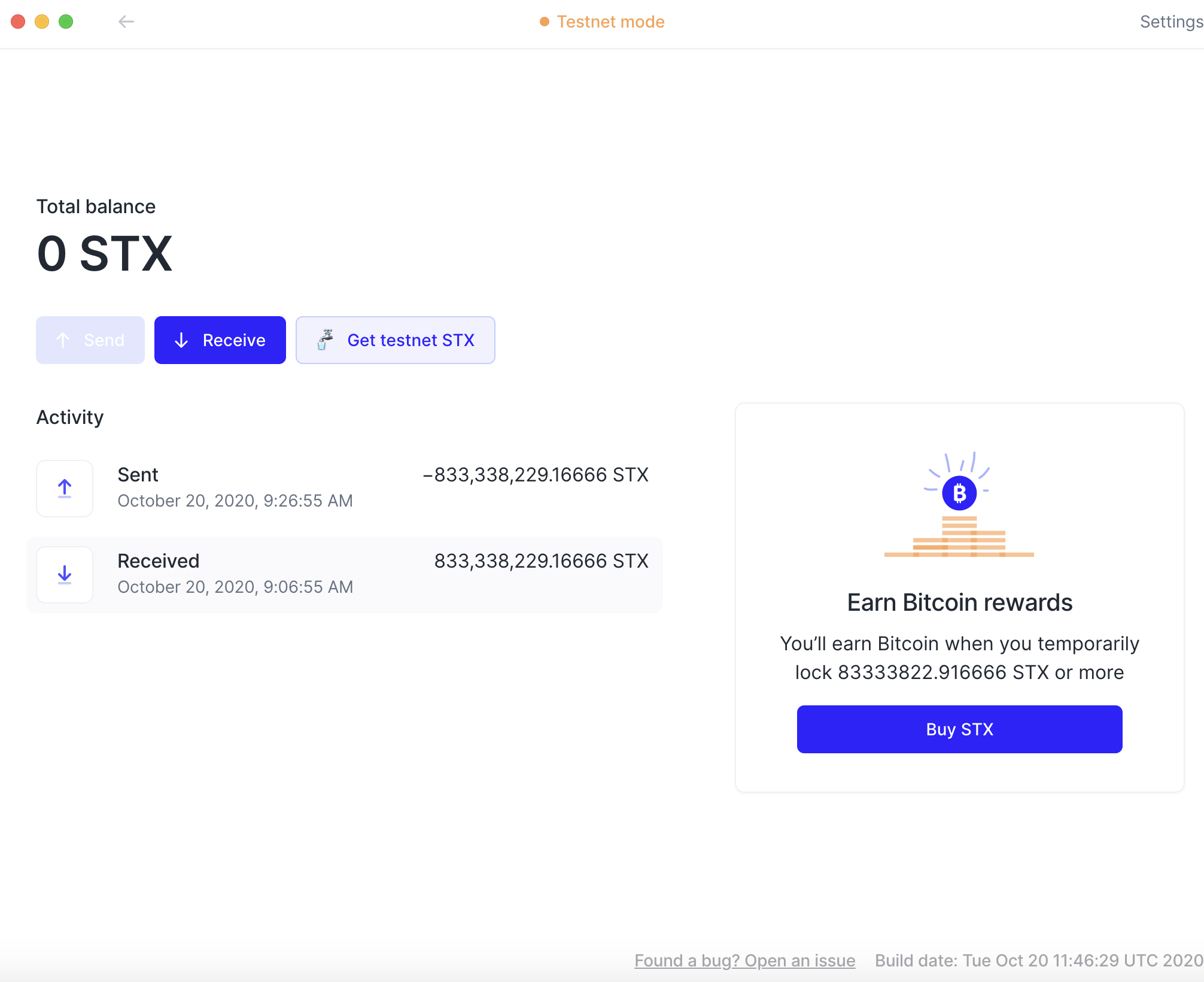 [4.0.0-beta.4] Bug: GET TESTNET STX button is not sending stacks into ...