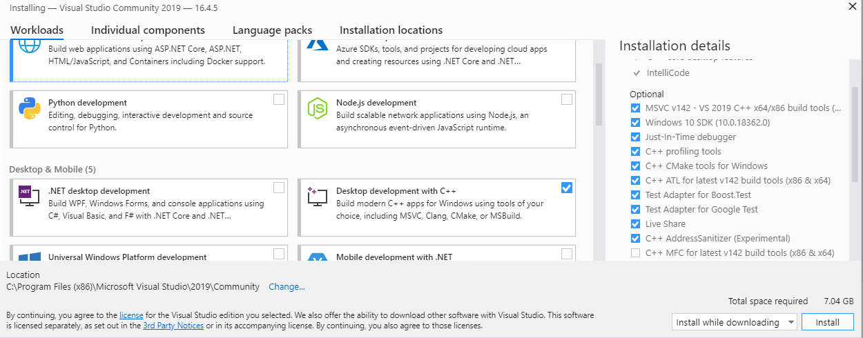 Intellisense not work if not install visual studio with C/C++ compiler ...