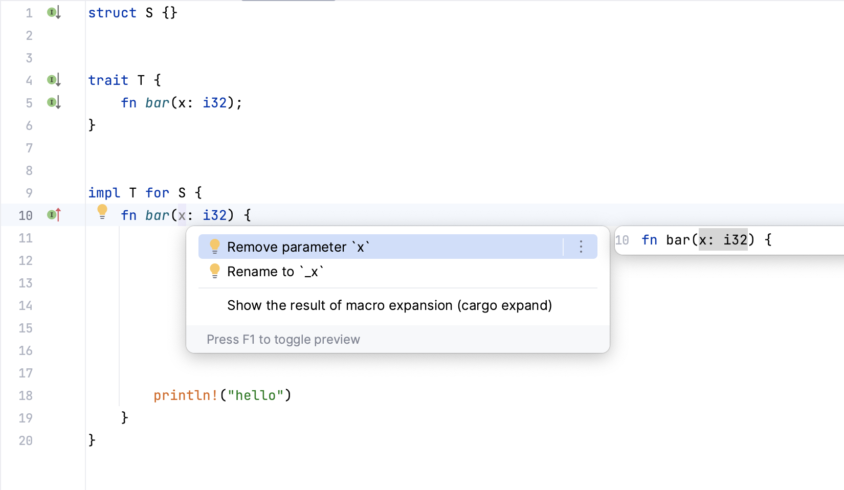 Plugin suggests to remove unused parameter when it should be by fn