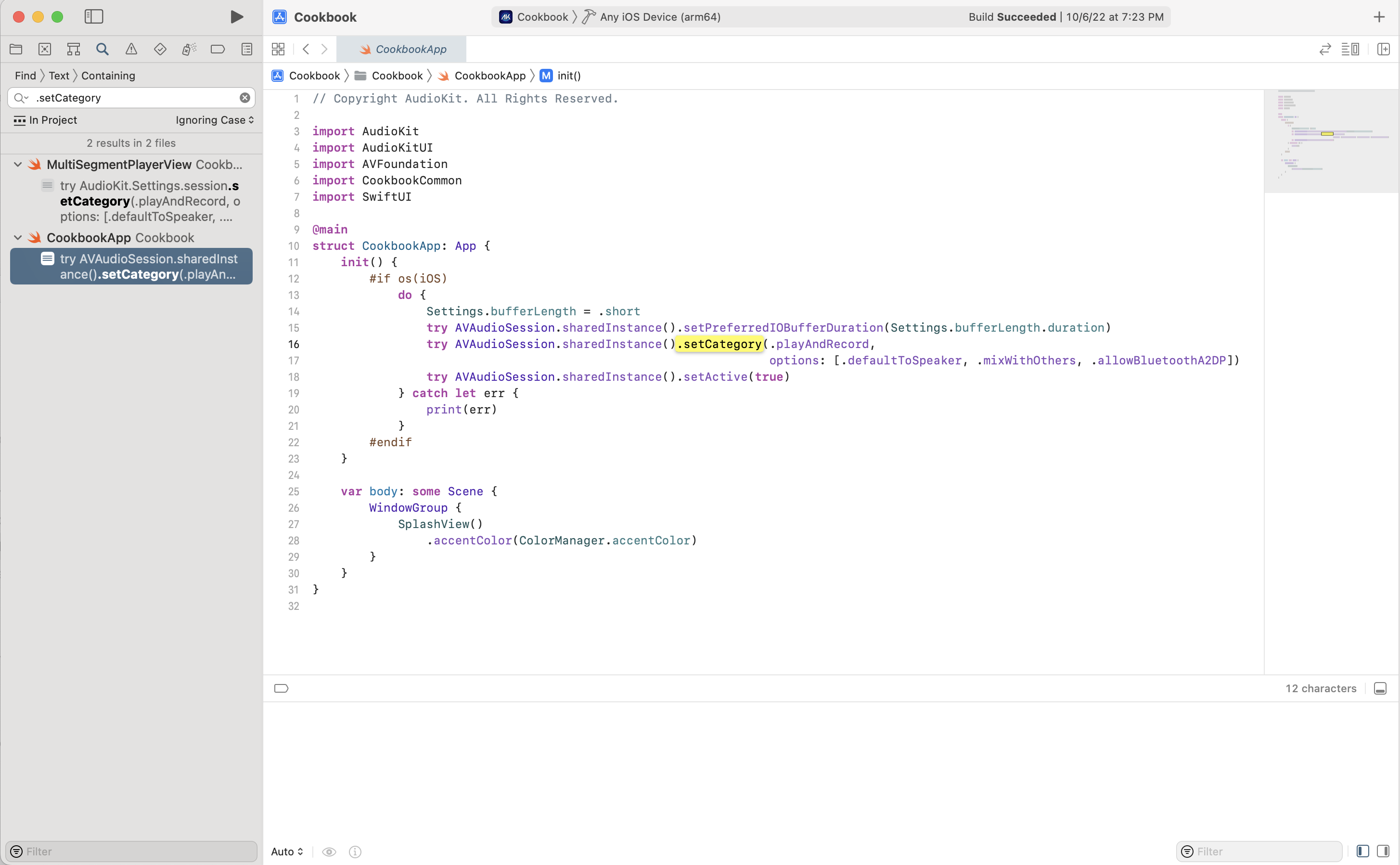 Cookbook iPhone physical device sound switches to receiver speaker