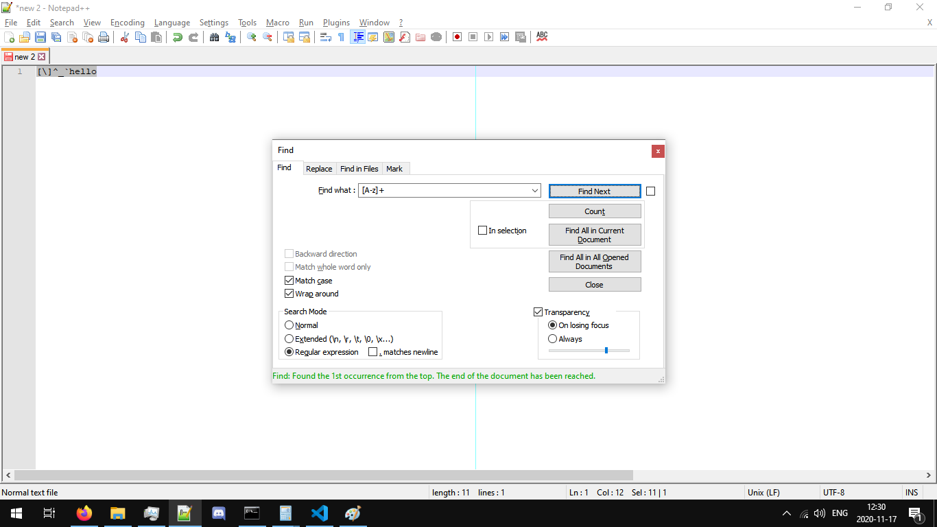 "Match case" in Find & Replace shouldn't be applied to regex ranges