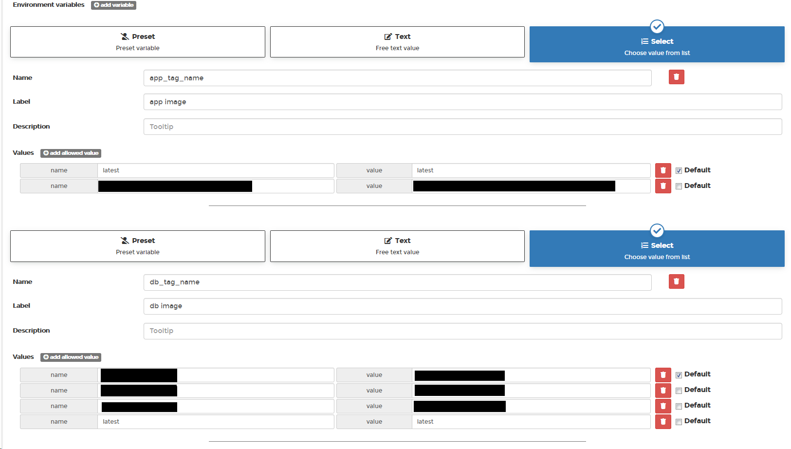 Creating Stack from template with variable list selects preset · Issue