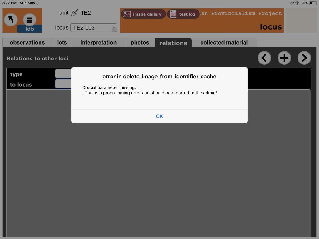 erroneous error messages when attempting to create a locus relation