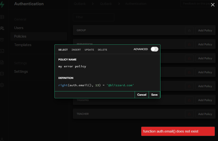 auth.email() function not exist in row-level security policy · Issue ...
