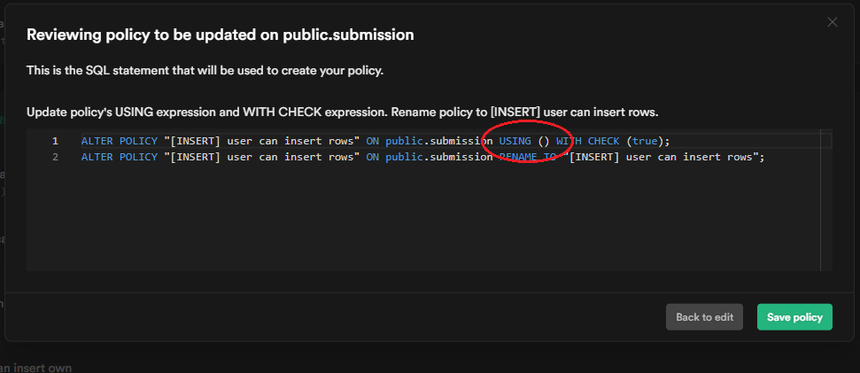 Empty USING clause when editing INSERT RLS policy · Issue #2087 ...