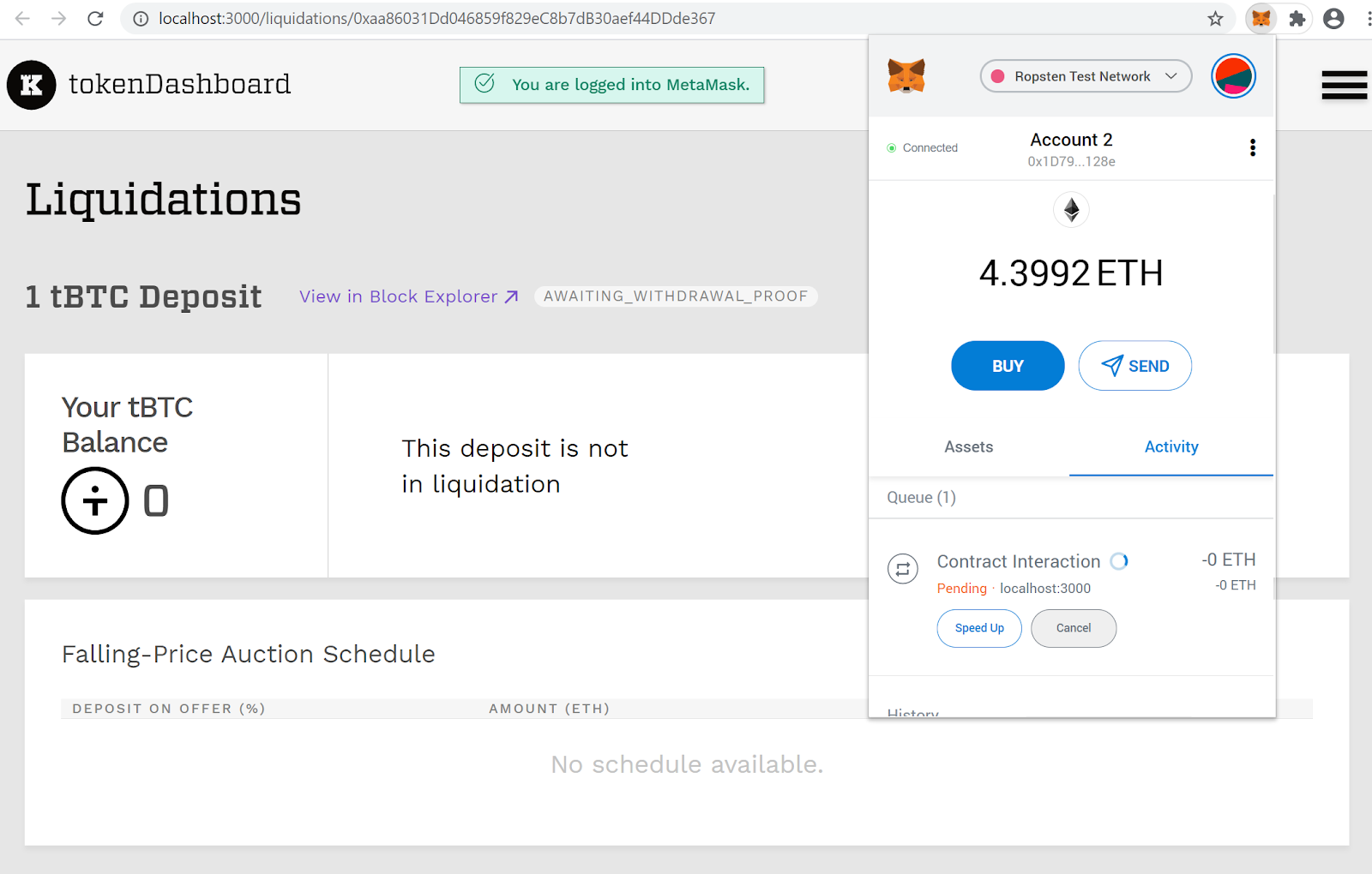 After clicking view liquidation