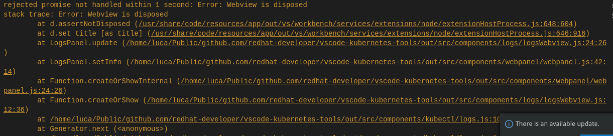 Error when opening "show log" webview after having already opened and ...