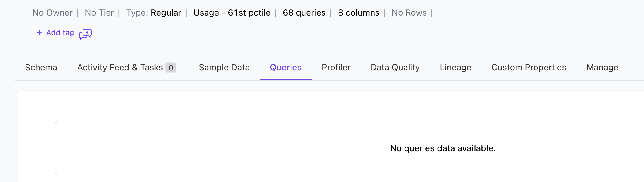UI | Usage Queries Tab shows "no queries data available" before able to ...