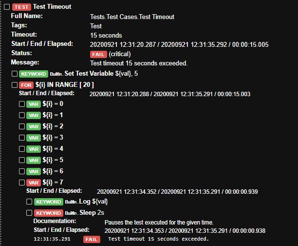 Mark Test Timeout in the log file in the way it can be trackable ...
