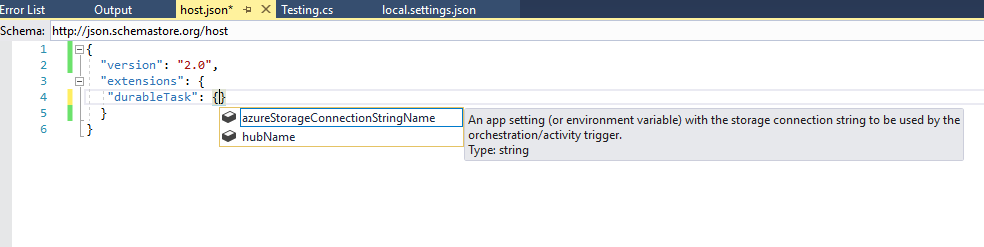 Configuration settings for Durable Functions in host.json file · Issue ...