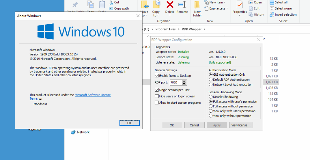 Version 10 0 16362 836 Or 18363 1016 Rdpwrap