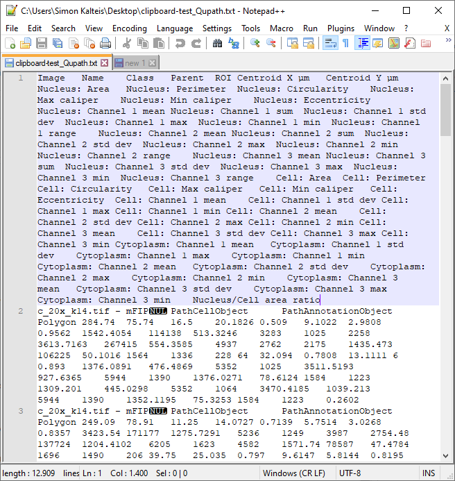 Measurements "Copy to clipboard" data truncated due to NUL byte in
