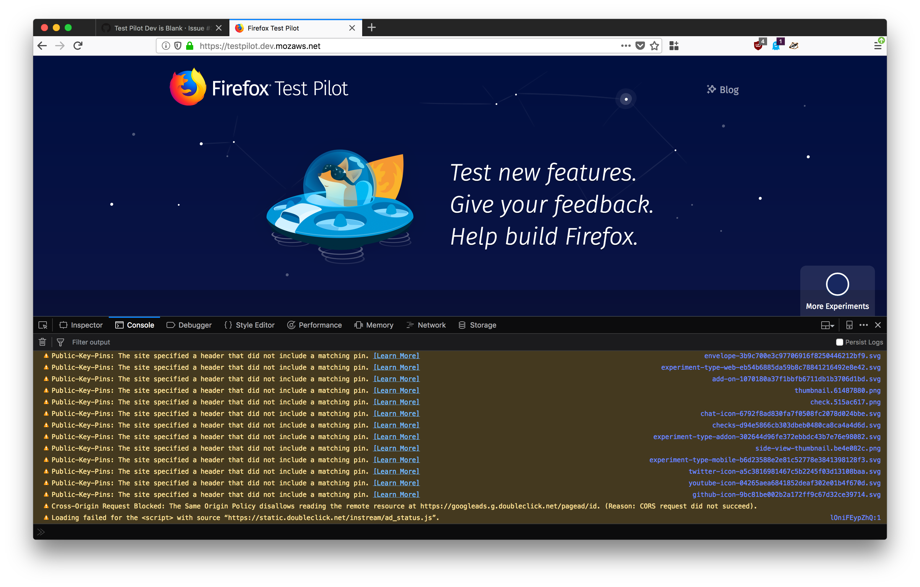 Test Pilot Dev is Blank · Issue #3699 · mozilla/testpilot · GitHub