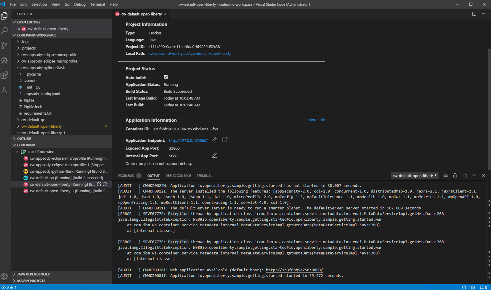 SVT: Open Liberty project doesn't start after the migration from 0.5.0 ...