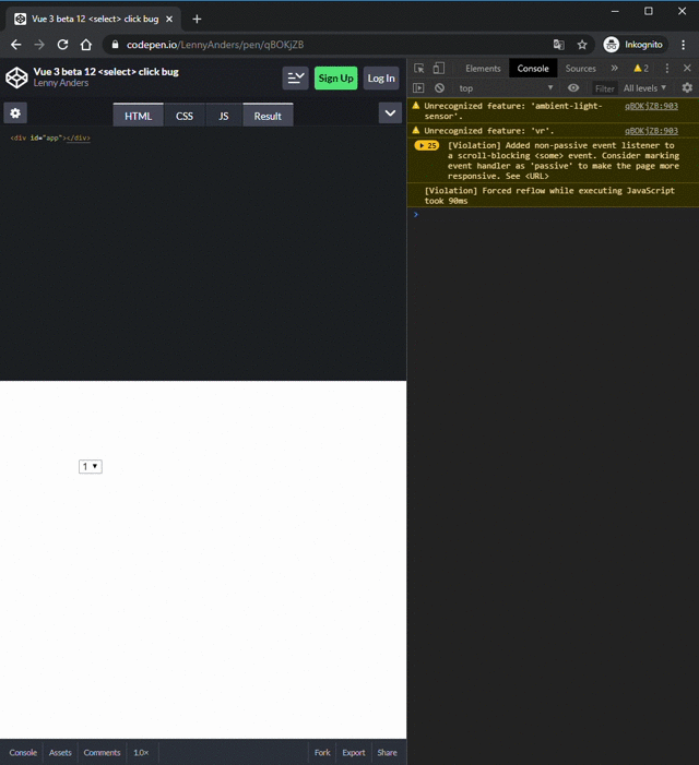 Vue 3 beta 12 _select_ click bug - Google Chrome 2020-05-11 23-30-29