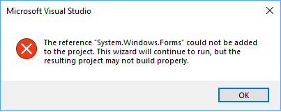 An error pops up when adding new items(Form, Winforms UserControl…) to ...