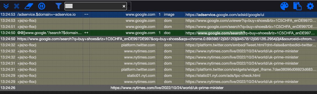 cosmetic filters not showing up in the logger · Issue #2197 · dhowe ...
