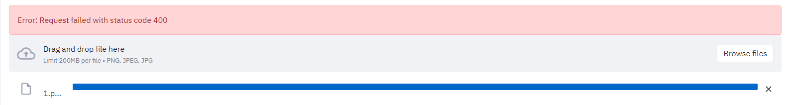 The file uploader reports "400 session invalid" when streamlit is ...