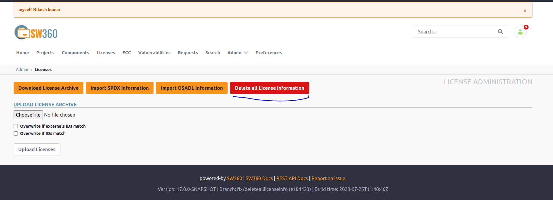 fix(rest)new endpoint to delete all license information in admin tab