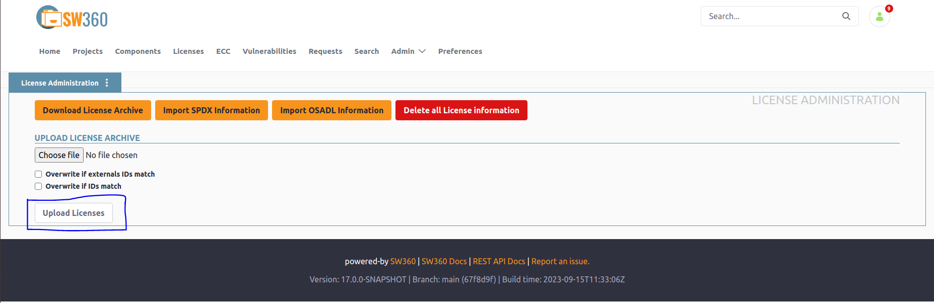 fix(rest) Added new rest endpoint for upload license in admin tab