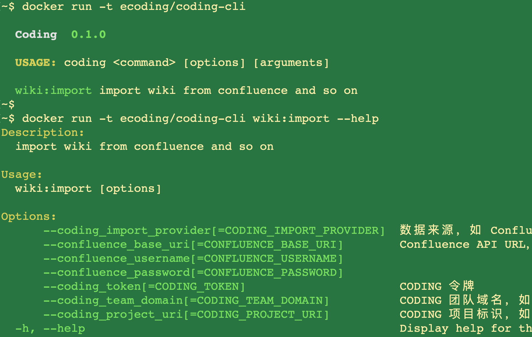 docker run coding cli