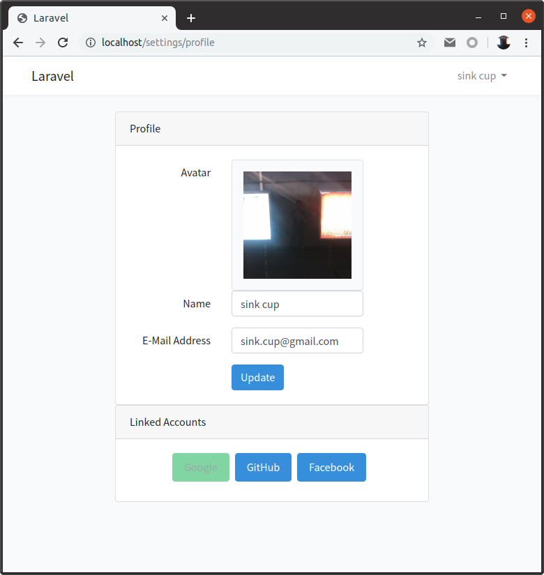 Laravel profile page when login with Google