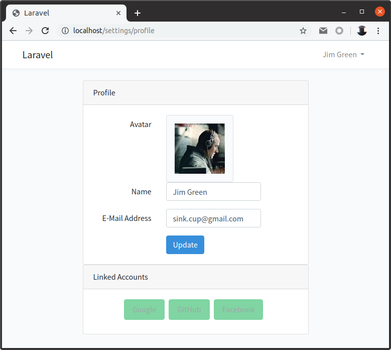 Laravel profile page when login with Facebook