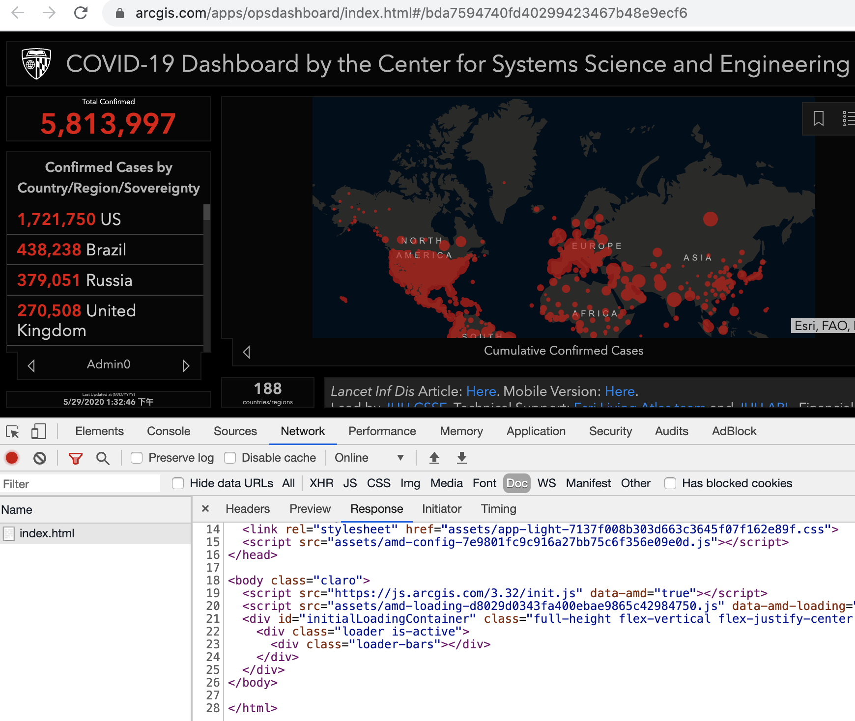 约翰霍普金斯大学 arcgis 疫情地图