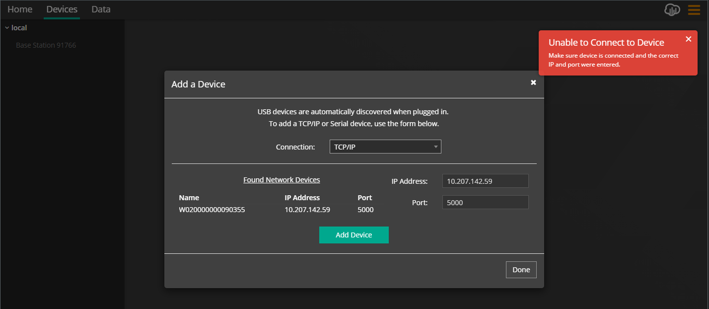 SensorConnect - Unable to Connect to Device