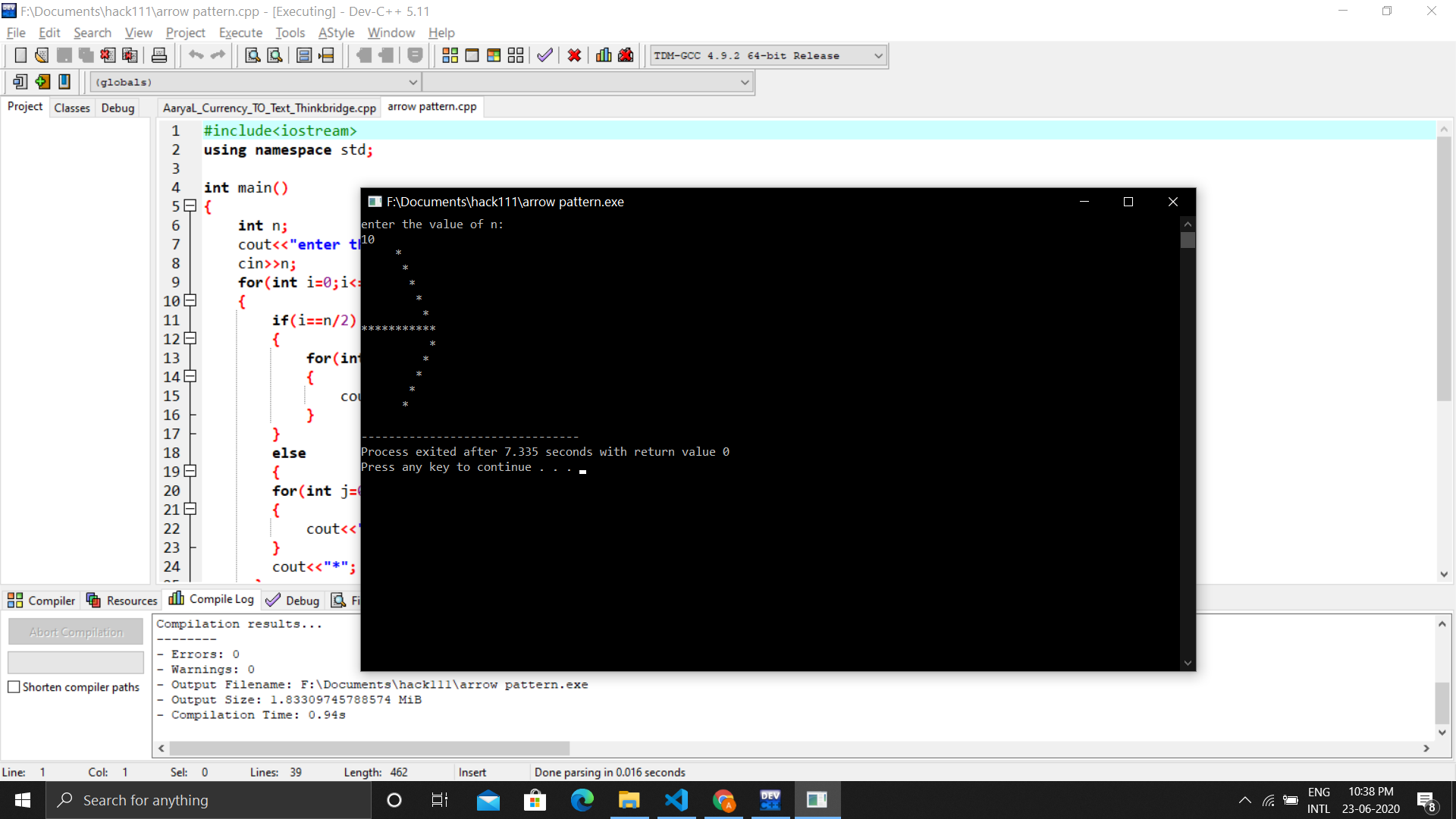 GitHub - aaryalamkhade/Arrow-pattern: CPP code for arrow pattern · GitHub